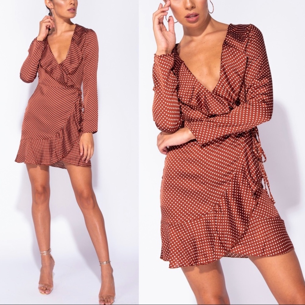 Diva Alert - Polka Dot Satin Long Sleeve Dress - Picture 2 of 8